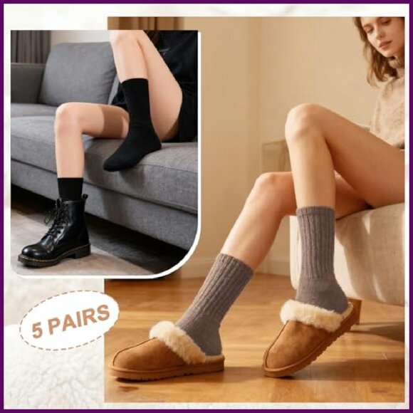 Merino Wool Hiking Socks Women's Thermal Crew 5 Pairs Warm Cushion - Picture 4 of 8